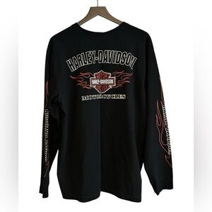 Harley-Davidson Embroidered Black Long Sleeve Tee  Red Flame Graphics Size XL